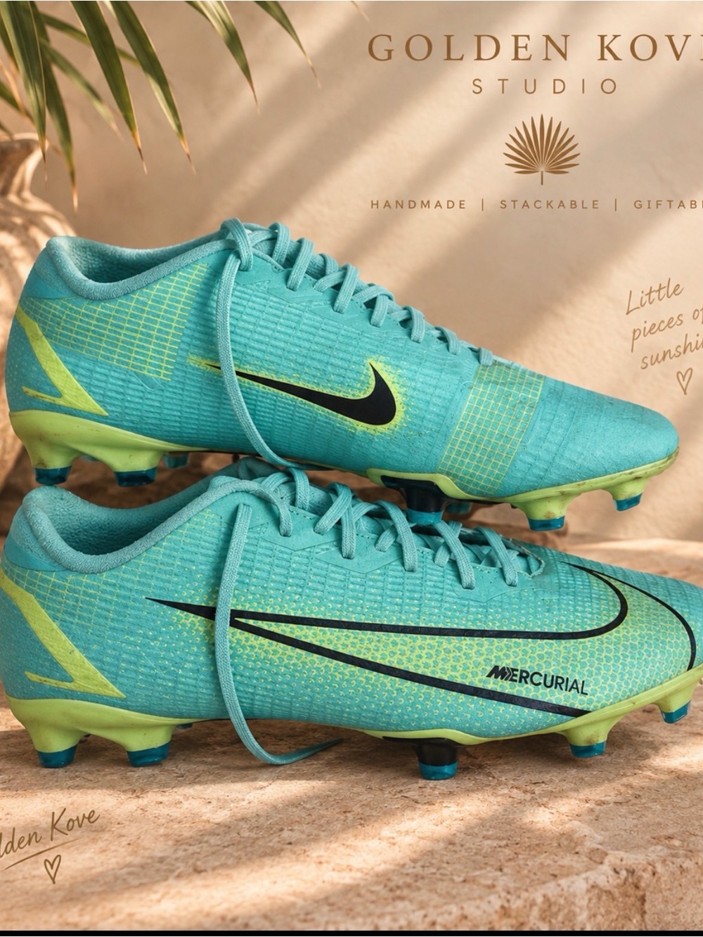 Nike Kids Soccer Cleats in Teal and Neon Yellow